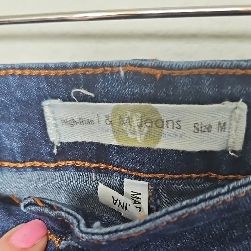 I & M Jeans Button Front Mini  Blue Denim Jean Stretch Skirt No Slit Medium